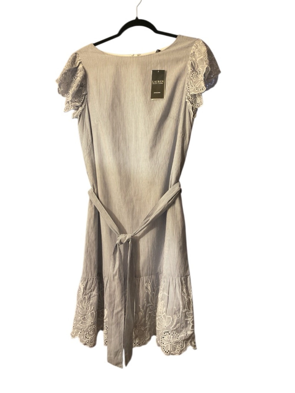 Lauren Ralph Lauren Light Cream Lace-Trim Midi Dress with Belt
